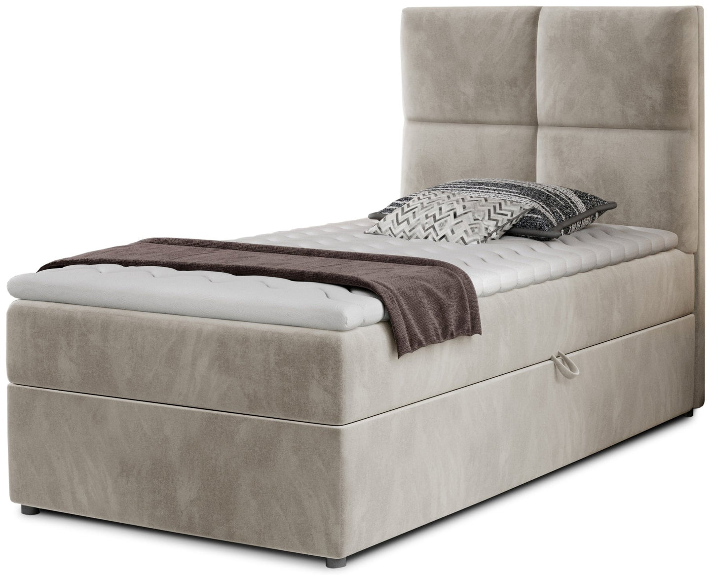 Łóżko Rivia w kolorze Paros 02 beżowy o wymiarach 90x200 cm, widok z przodu na białym tle.