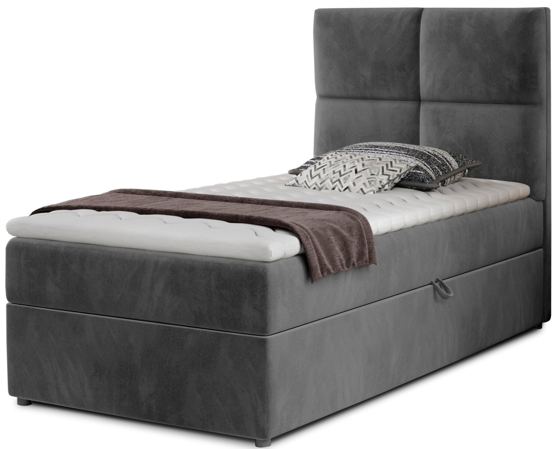 Łóżko Rivia w kolorze Paros 06 ciemnoszary o wymiarach 90x200 cm, widok z przodu na białym tle.