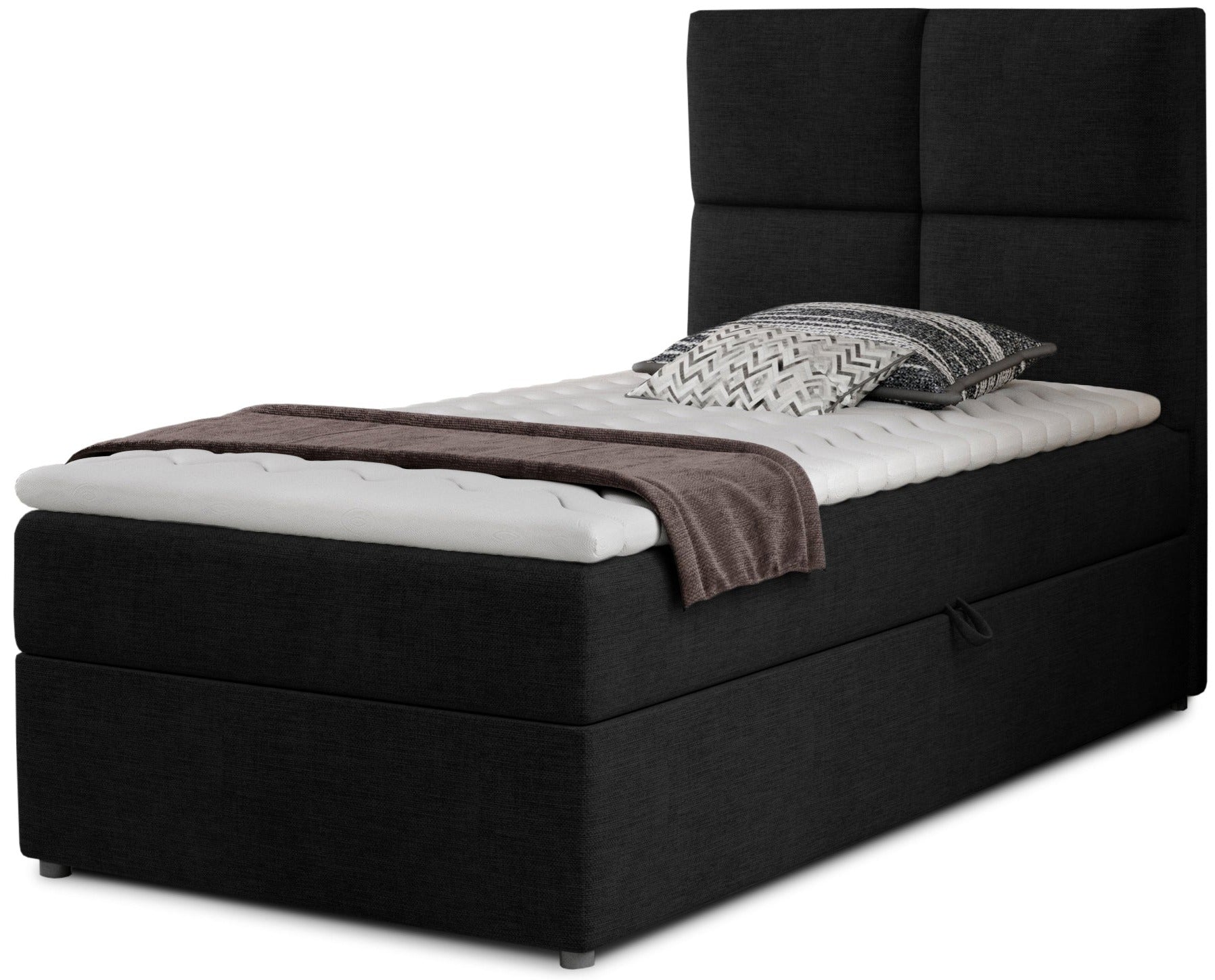 Łóżko Rivia w kolorze Sawana 14 czarny o wymiarach 90x200 cm, widok z przodu na białym tle.