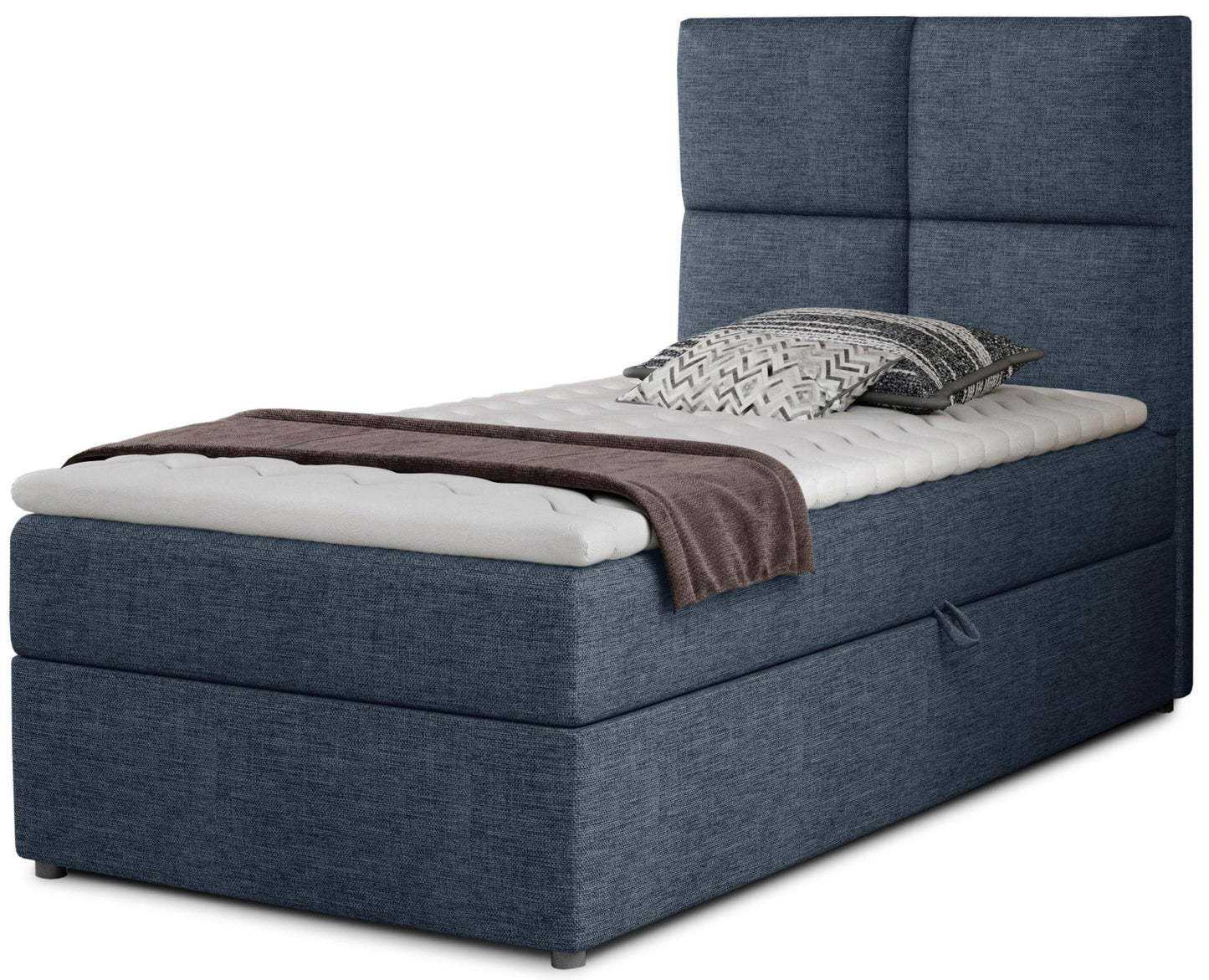 Łóżko Rivia w kolorze Sawana 80 ciemnoniebieski o wymiarach 90x200 cm, widok z przodu na białym tle.