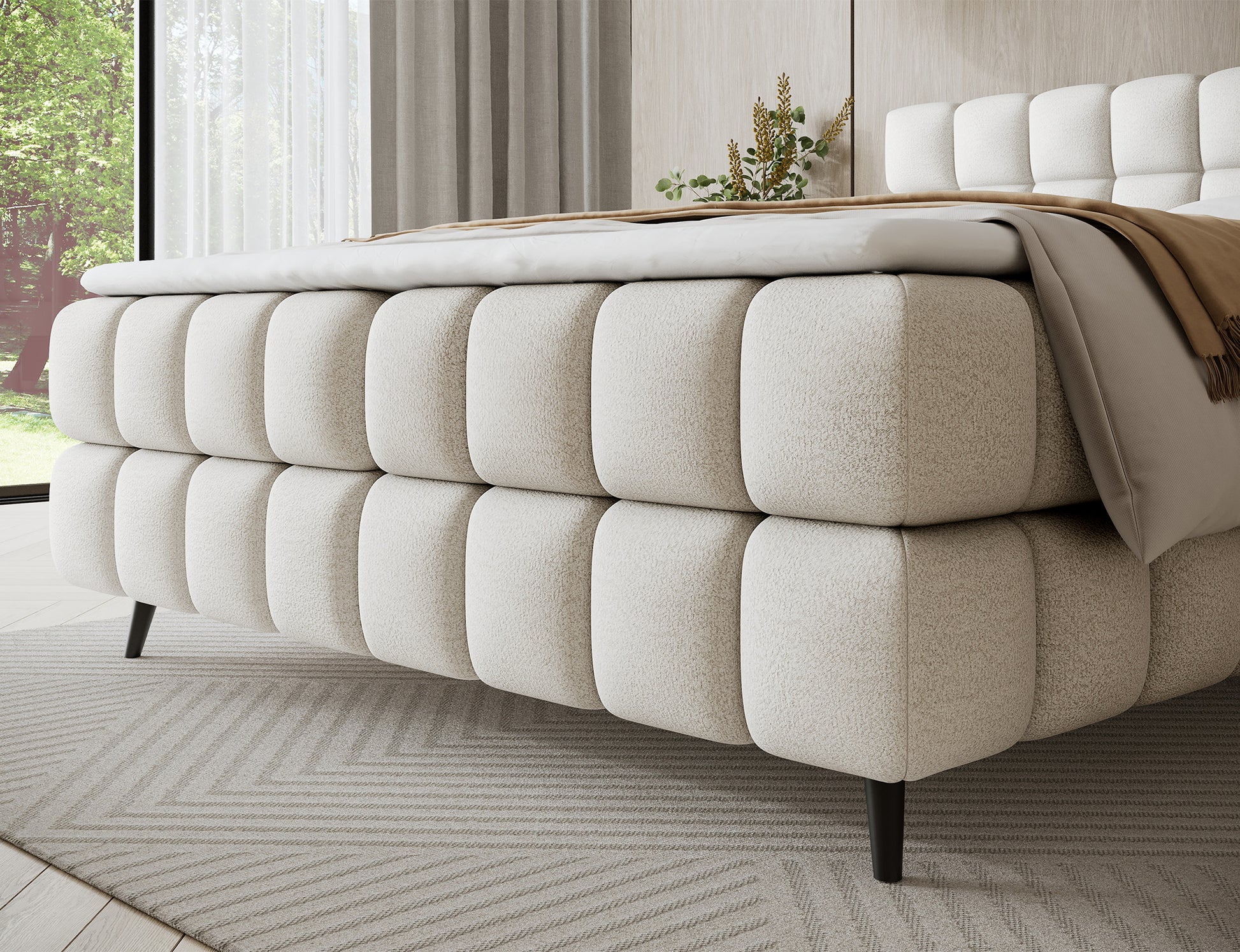 Korpus łóżka Sabeno Royal 01 biały – miękka tkanina boucle o strukturze 3D, nowoczesny design i solidne wykonanie dla codziennego komfortu.
