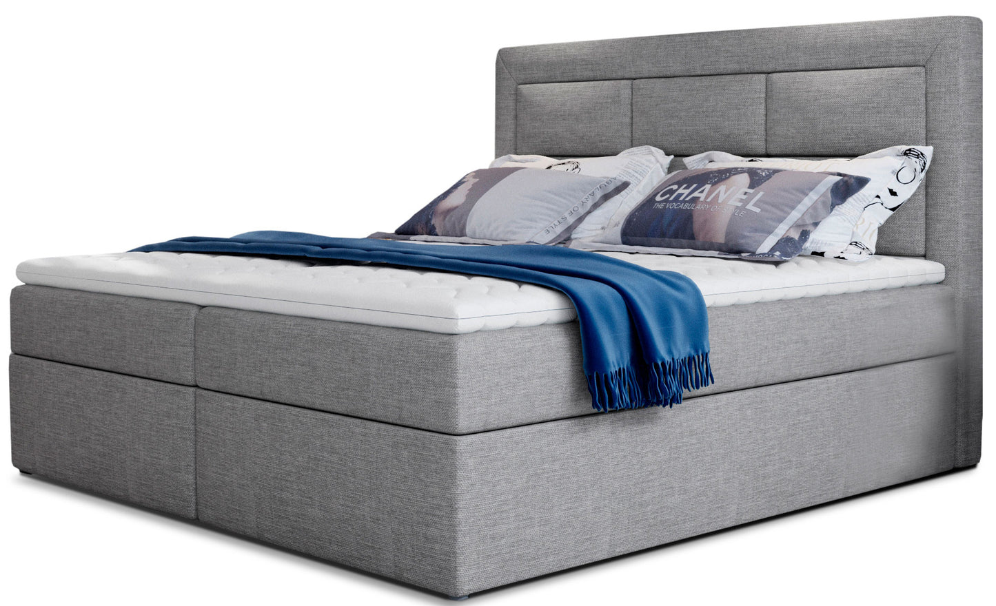 Łóżko kontynentalne Vivre w tkaninie Sawana 21 szary, rozmiar 160x200 cm, z wysokim tapicerowanym zagłówkiem i eleganckim wykończeniem.