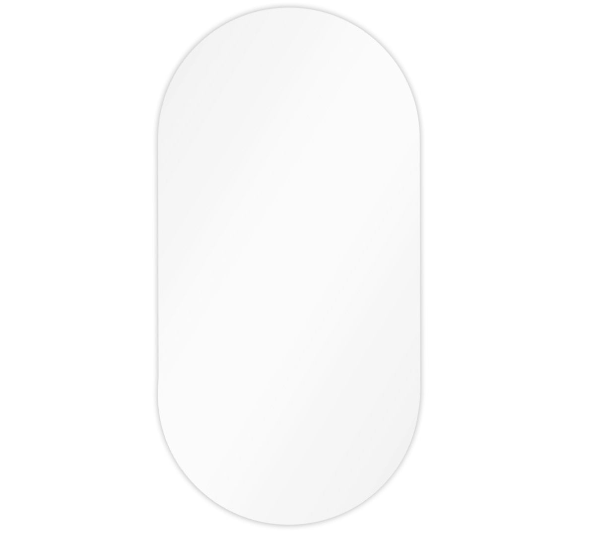 Białe owalne lustro Nunisse 50×100 cm na białym tle.