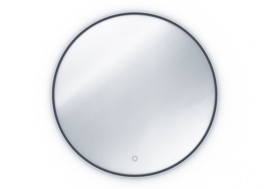 Okrągłe lustro Divissi A 60 cm z podświetleniem LED i dotykowym włącznikiem, widok produktu na białym tle.