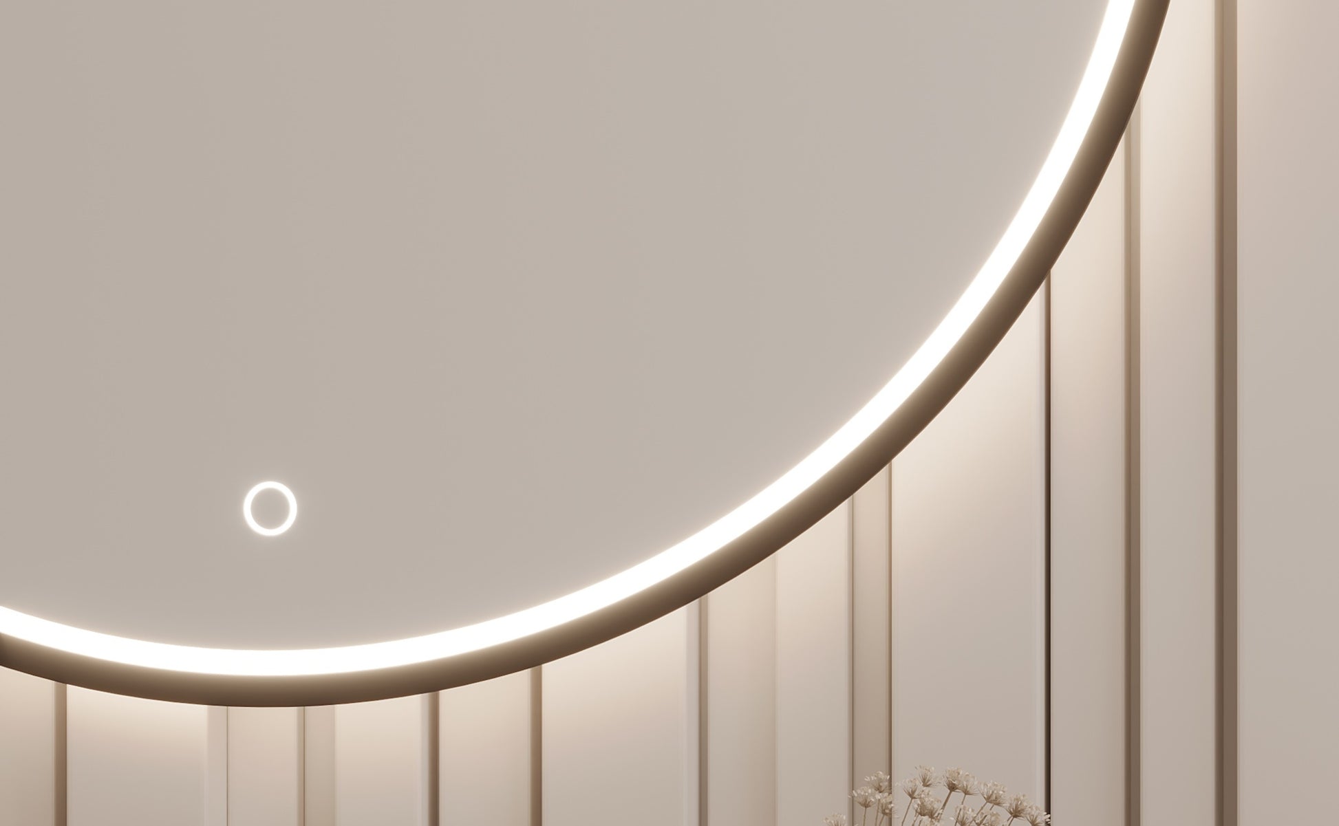 Zbliżenie na dolną część lustra Divissi L 60 cm z podświetleniem LED i dotykowym przyciskiem.