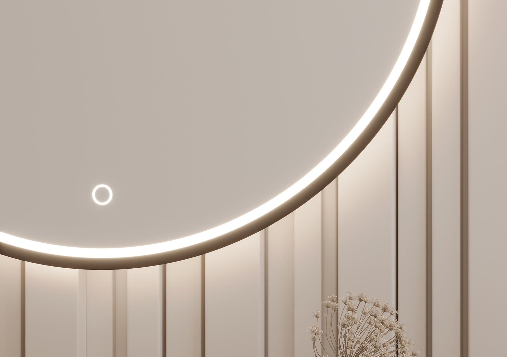 Zbliżenie na dolną część lustra Divissi L 80 cm z podświetleniem LED i dotykowym przyciskiem.