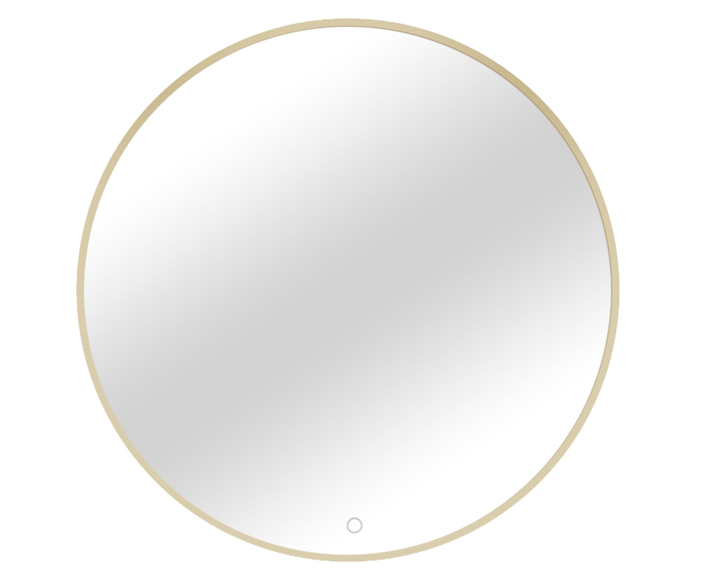 Okrągłe lustro Gerbinie w cienkiej złotej ramie o minimalistycznym wyglądzie. Elegancka forma sprawdzi się w nowoczesnym salonie, sypialni lub przedpokoju.