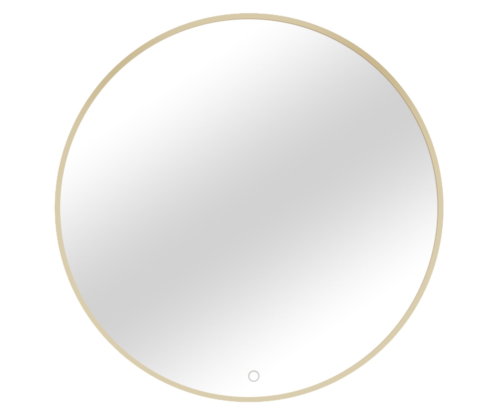 Okrągłe lustro Gerbinie w cienkiej złotej ramie o minimalistycznym wyglądzie. Elegancka forma sprawdzi się w nowoczesnym salonie, sypialni lub przedpokoju.