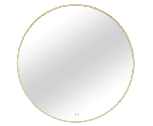 Okrągłe lustro Gerbinie w cienkiej złotej ramie o minimalistycznym wyglądzie. Elegancka forma sprawdzi się w nowoczesnym salonie, sypialni lub przedpokoju.