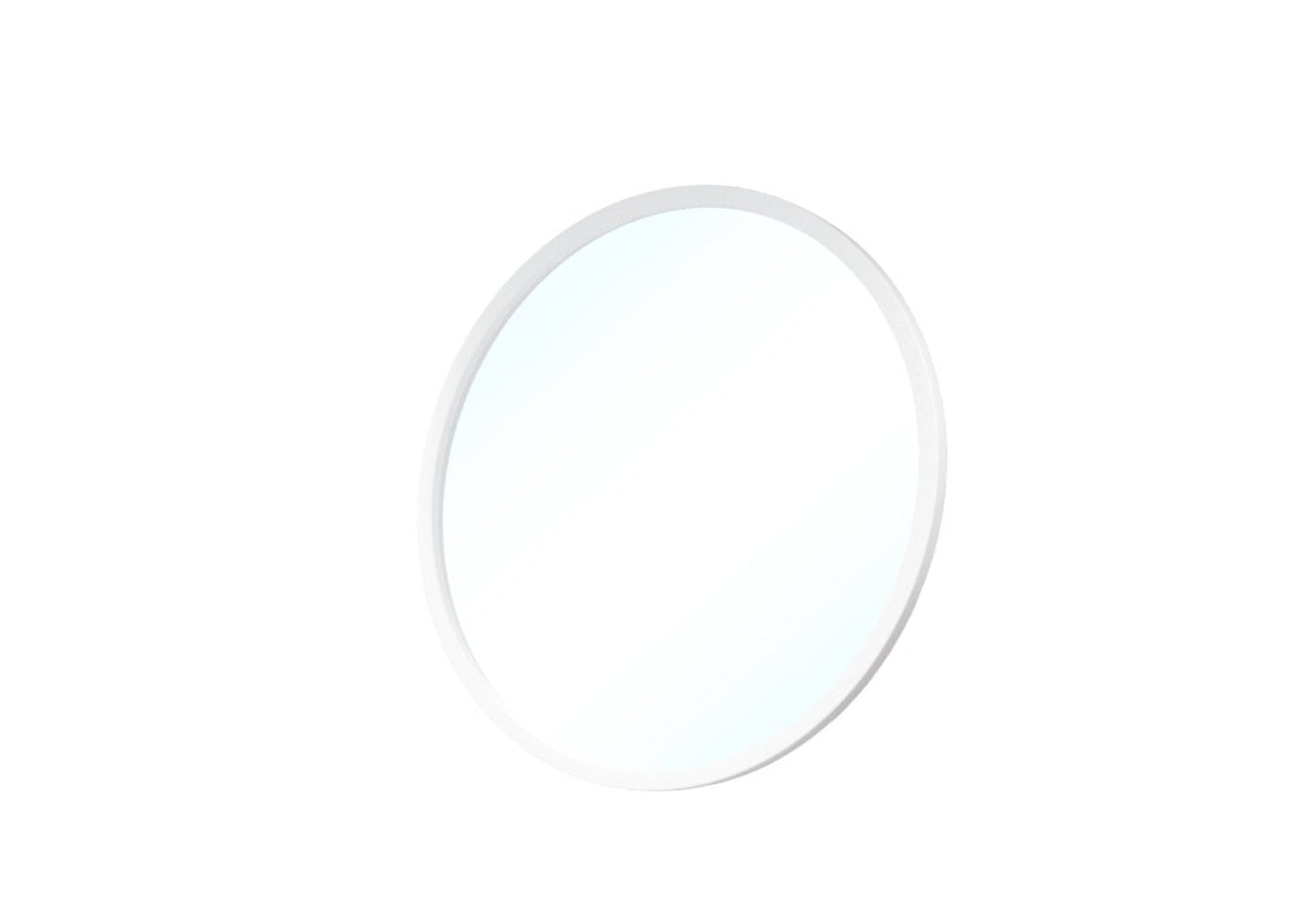 Okrągłe lustro Grace o średnicy 60 cm w białej ramie, widok na białym tle.