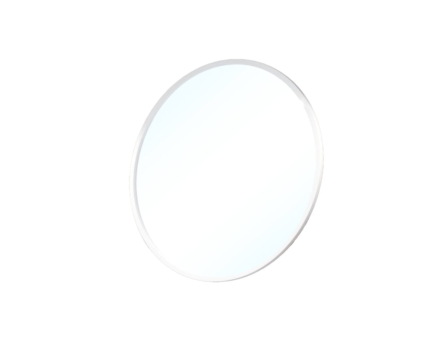 Okrągłe lustro Grace o średnicy 80 cm w białej ramie, widok na białym tle.