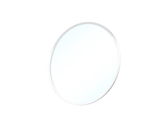 Okrągłe lustro Grace o średnicy 80 cm w białej ramie, widok na białym tle.