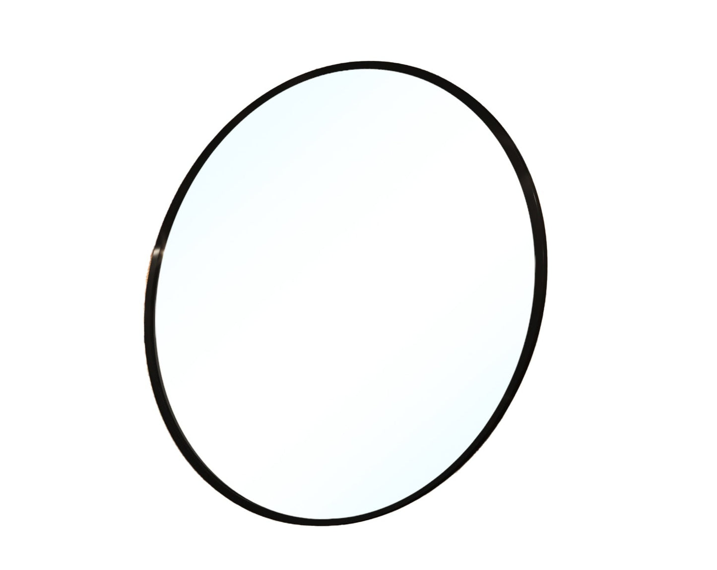 Okrągłe lustro Grace o średnicy 100 cm w czarnej ramie, widok na białym tle.