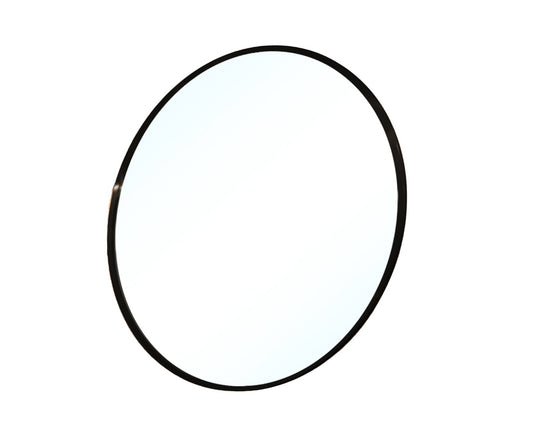 Okrągłe lustro Grace o średnicy 100 cm w czarnej ramie, widok na białym tle.