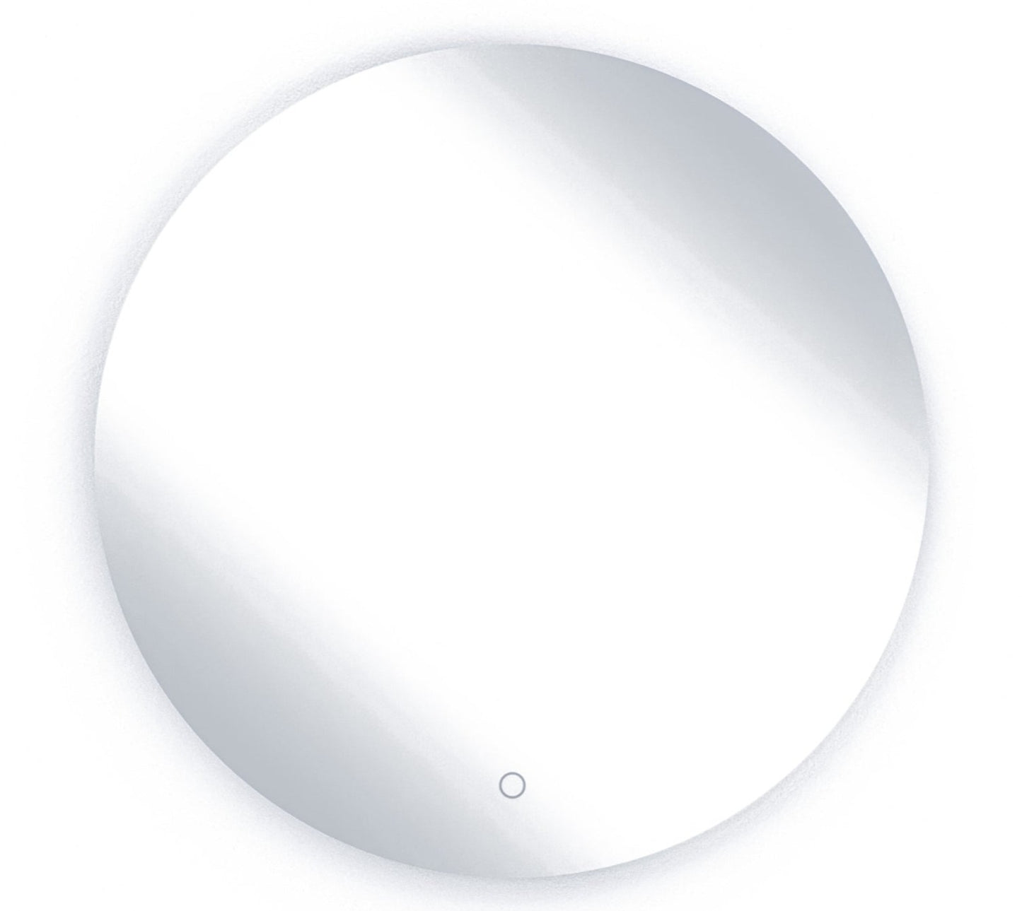 Okrągłe lustro Orandiu A 60 cm w kolorze uniwersalnym z podświetleniem LED i dotykowym włącznikiem, widok produktu na białym tle.