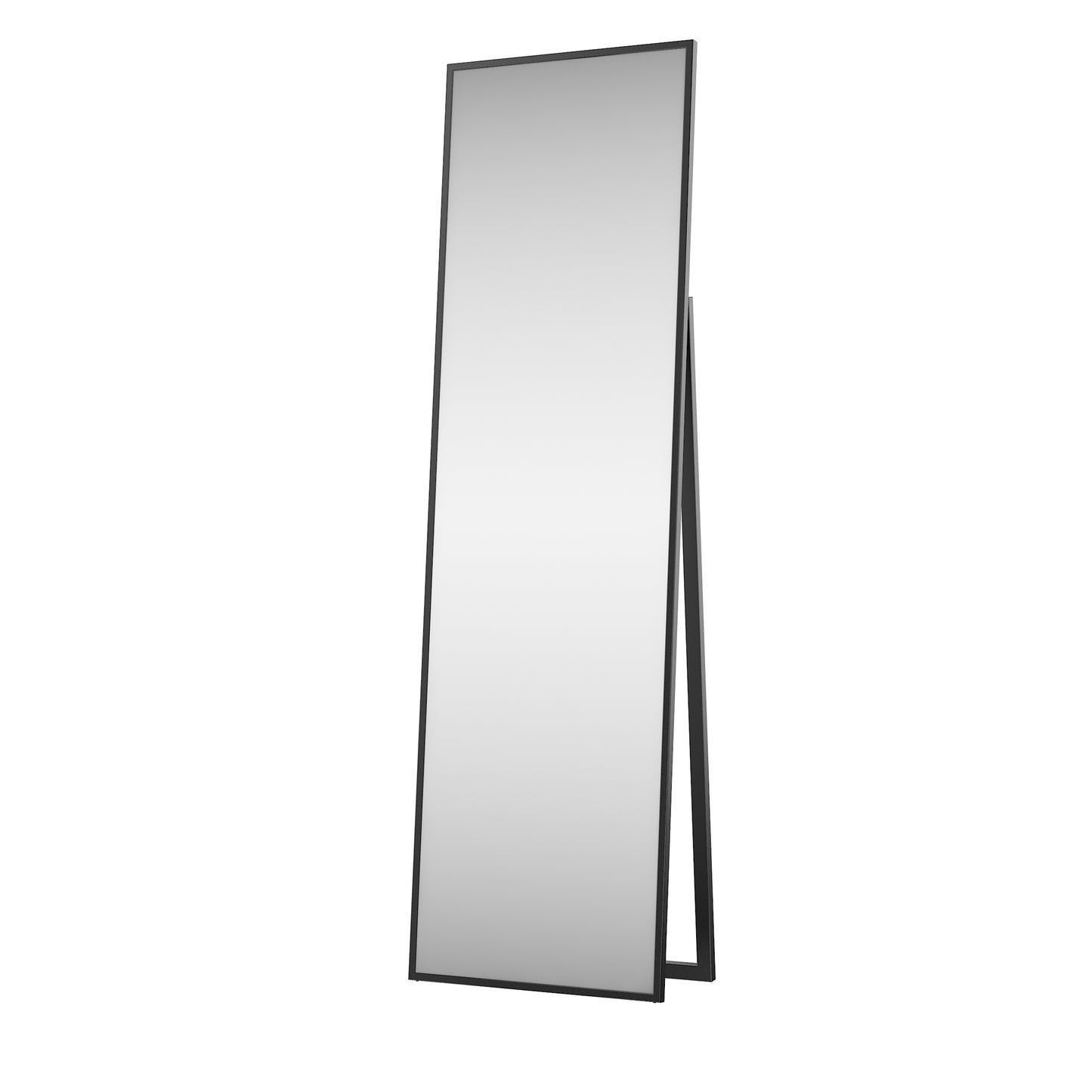 Pełnowymiarowe lustro Verona w czarnej ramie na stojaku, sfotografowane na białym tle.
