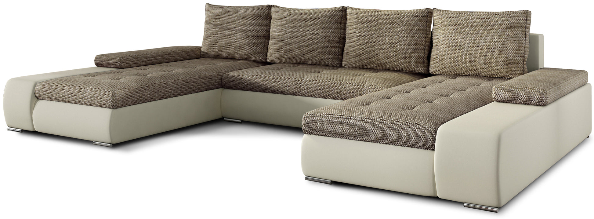 Narożnik Marino uniwersalny w połączeniu tkaniny Berlin 03 w odcieniu ciemnobeżowym i jasnobeżowej ekoskóry Soft 33 to elegancka sofa do salonu, która tworzy przytulną i harmonijną przestrzeń wypoczynkową.