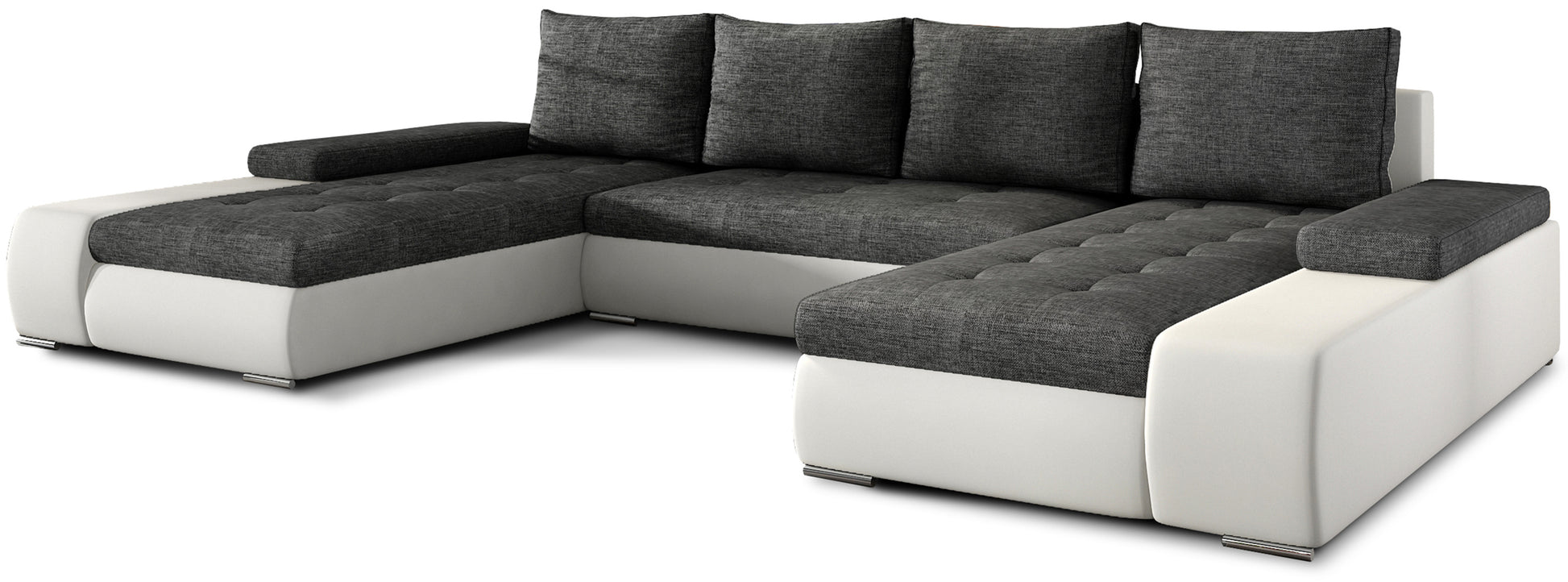 Ciemnoszaro-bialy narożnik Marino uniwersalny w połączeniu tkaniny Sawana 05 i ekoskóry Soft 17 to nowoczesna sofa do salonu, która zapewnia wygodę, trwałość oraz elegancki wygląd w codziennym użytkowaniu.