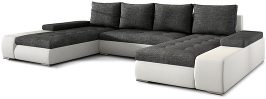 Ciemnoszaro-bialy narożnik Marino uniwersalny w połączeniu tkaniny Sawana 05 i ekoskóry Soft 17 to nowoczesna sofa do salonu, która zapewnia wygodę, trwałość oraz elegancki wygląd w codziennym użytkowaniu.