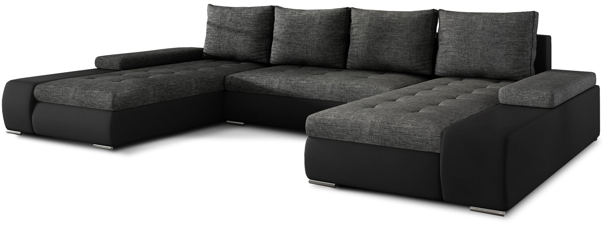 Ciemnoszary narożnik Marino uniwersalny z tkaniny Sawana 05 i czarnej ekoskóry Soft 11 to nowoczesna sofa do salonu, która łączy elegancki wygląd z praktycznymi materiałami łatwymi w codziennym użytkowaniu.