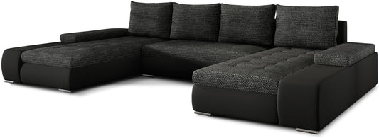 Czarny narożnik Marino uniwersalny w połączeniu tkaniny Berlin 02 i ekoskóry Soft 11 to nowoczesna sofa do salonu o eleganckim, jednolitym wyglądzie, idealna dla rodzin ceniących styl i wygodę.