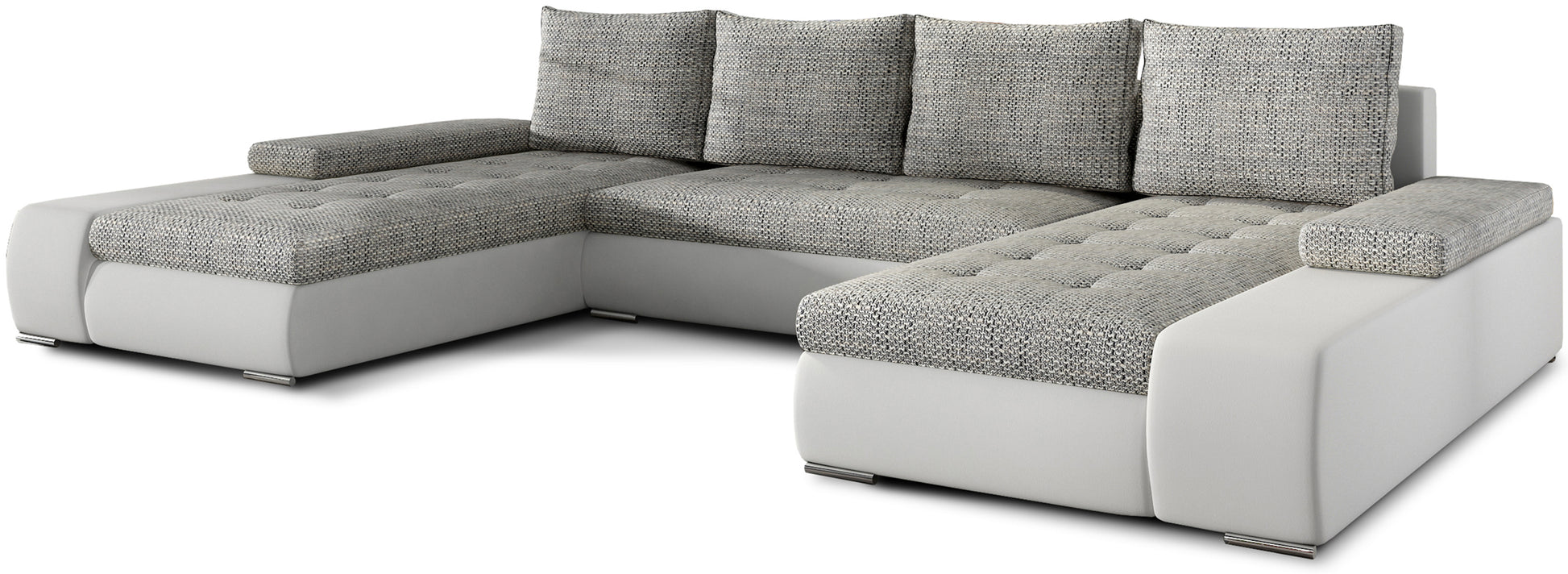 Narożnik Marino uniwersalny w połączeniu szarej tkaniny Berlin 01 i białej ekoskóry Soft 17 to nowoczesna sofa do salonu, która łączy elegancję z funkcjonalnością i wygodą codziennego użytkowania.