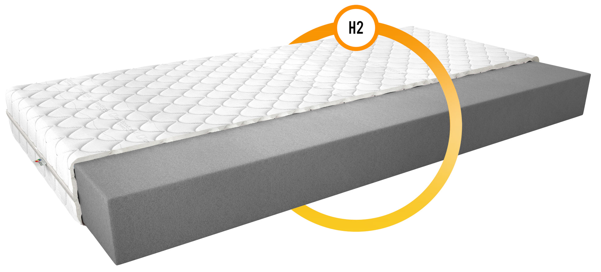 Materac Lino II 140x200 cm z pokrowcem Medicott Silver, oznaczenie twardości H2.