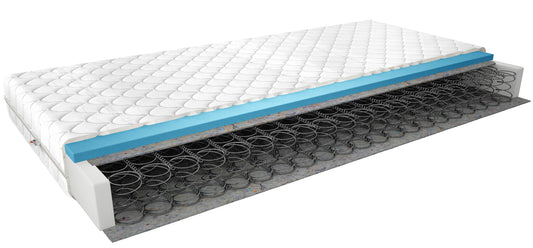 Materac Omini II 180x200 cm z pokrowcem Medicott, widok przekrojowy z warstwą pianki T2542 i sprężynami bonellowymi.
