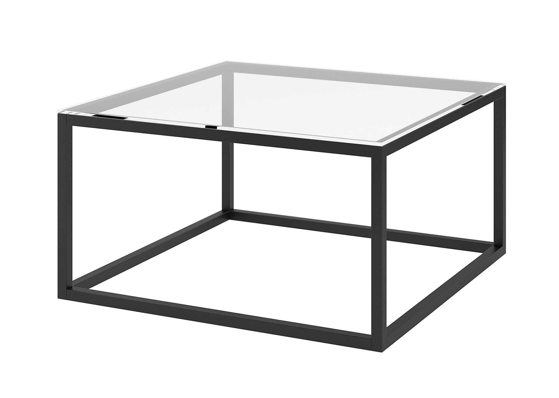 Stolik kawowy Merala w minimalistycznym stylu z czarną ramą. Szklany blat podkreśla elegancki i nowoczesny charakter mebla.

