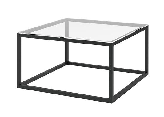 Stolik kawowy Merala w minimalistycznym stylu z czarną ramą. Szklany blat podkreśla elegancki i nowoczesny charakter mebla.

