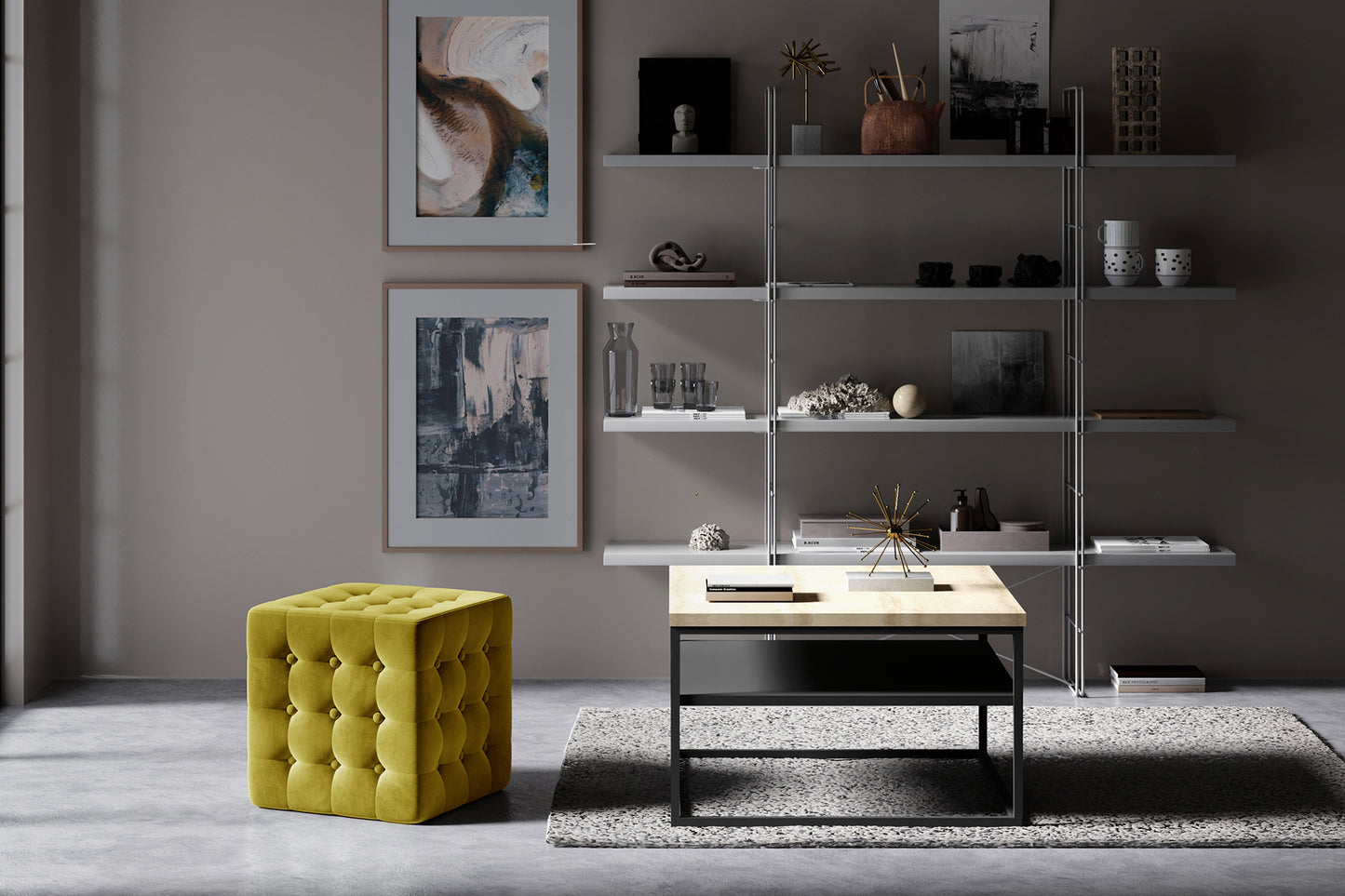 Pufa Sofia Monolith 48 w musztardowym kolorze została obita miękką tkaniną welurową. Pikowane wykończenie podkreśla styl glamour i nowoczesny design.