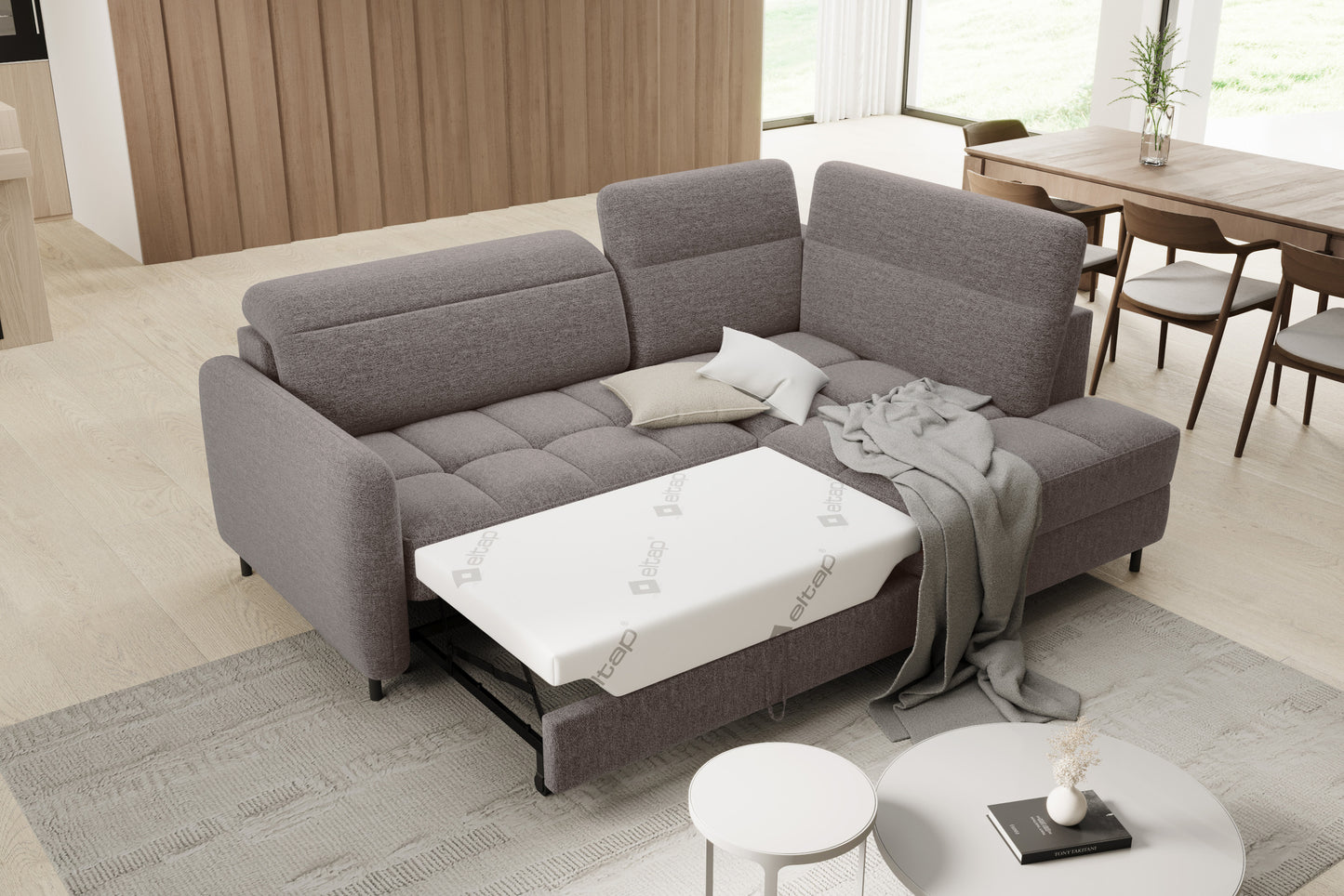 Narożnik Barea Aspen 20, układ prawy – funkcja spania i pojemnik na pościel