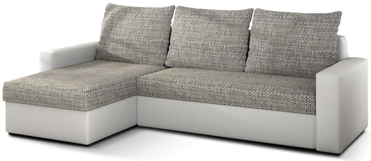 Narożnik Livio, tkanina Berlin 01 szary + Soft 17 biały, nowoczesna sofa narożna, układ uniwersalny