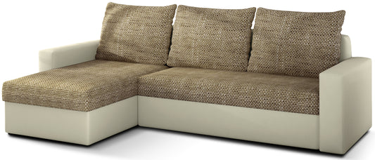 Narożnik Livio, Berlin 03 ciemnobeż + Soft 33 beż, sofa narożna do salonu, układ uniwersalny