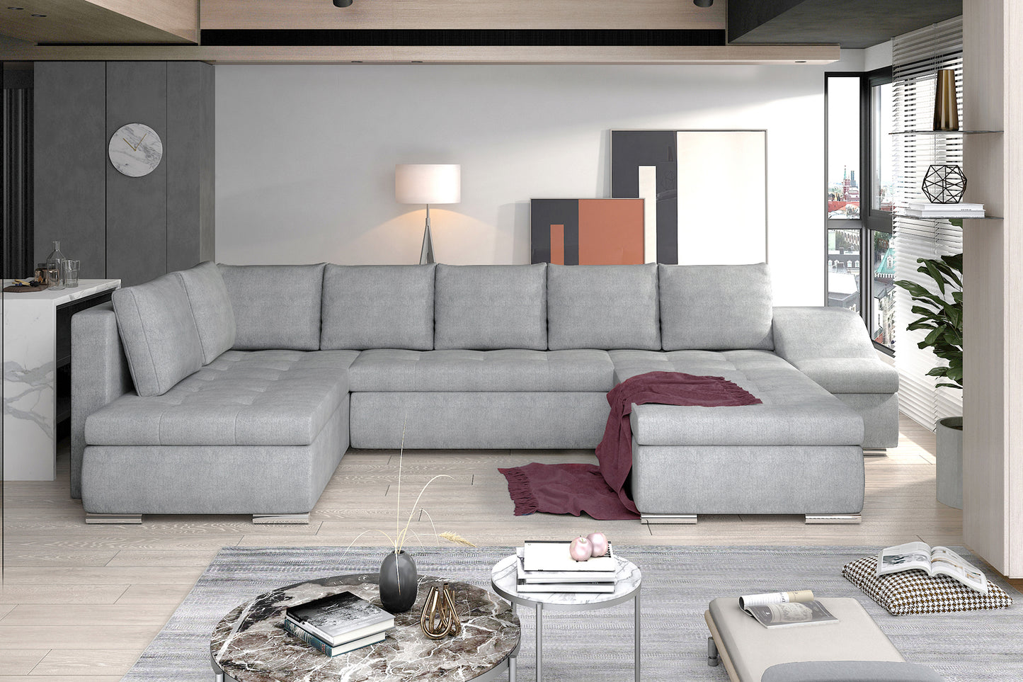 Narożnik Giovanni Omega 02 jasnoszary w nowoczesnej aranżacji salonu