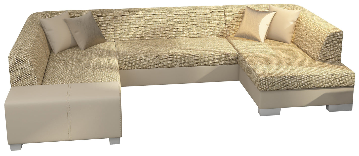 Narożnik Havana Berlin 03 beżowy z beżowymi elementami Soft 33, elegancka sofa narożna na białym tle