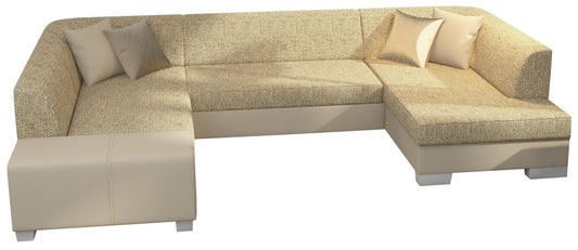 Narożnik Havana Berlin 03 beżowy z beżowymi elementami Soft 33, elegancka sofa narożna na białym tle