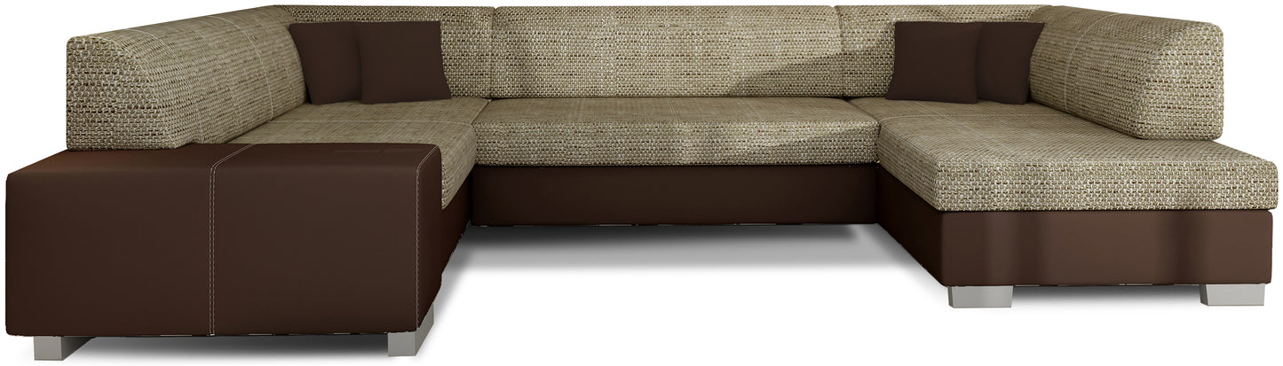 Narożnik Havana Berlin 03 beżowy z brązowymi elementami Soft 66, nowoczesna sofa narożna na białym tle