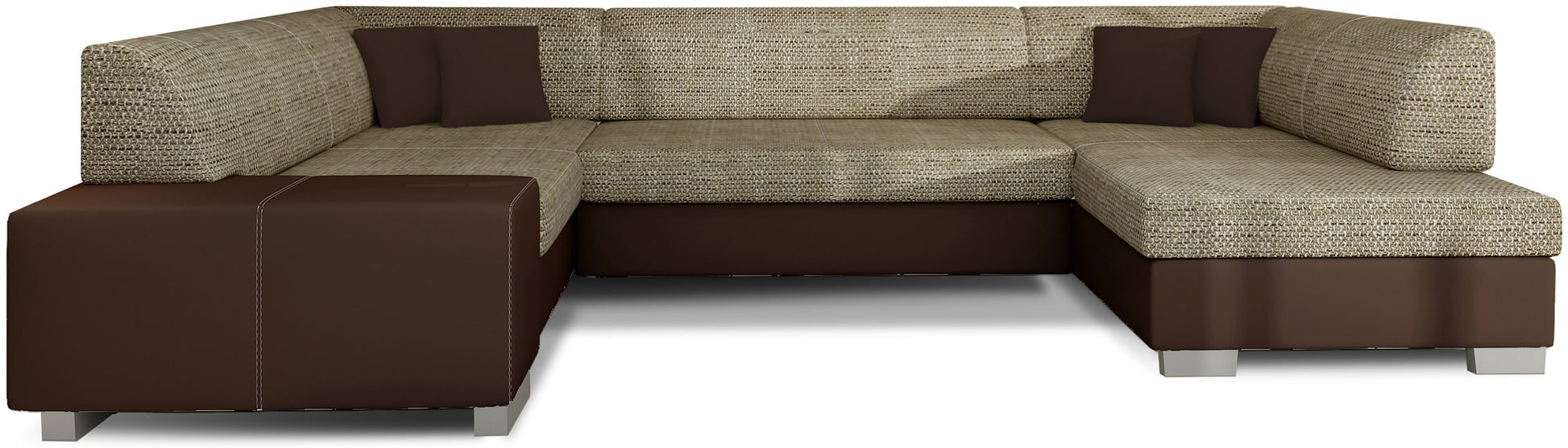 Narożnik Havana Berlin 03 beżowy z brązowymi elementami Soft 66, nowoczesna sofa narożna na białym tle