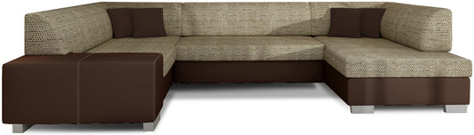 Narożnik Havana Berlin 03 beżowy z brązowymi elementami Soft 66, nowoczesna sofa narożna na białym tle