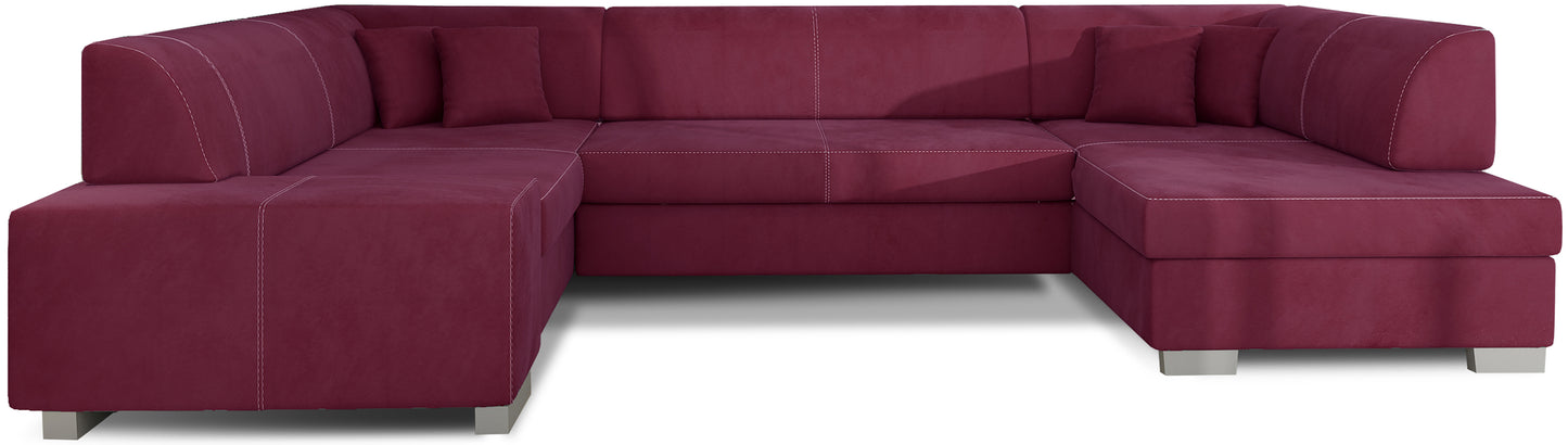 Narożnik Havana Matt Velvet 68 bordowy, nowoczesna sofa narożna w intensywnym bordowym kolorze na białym tle