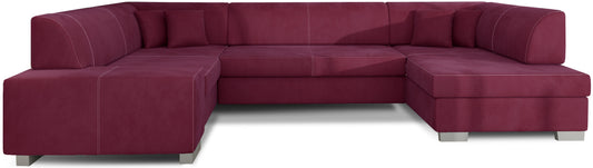 Narożnik Havana Matt Velvet 68 bordowy, nowoczesna sofa narożna w intensywnym bordowym kolorze na białym tle