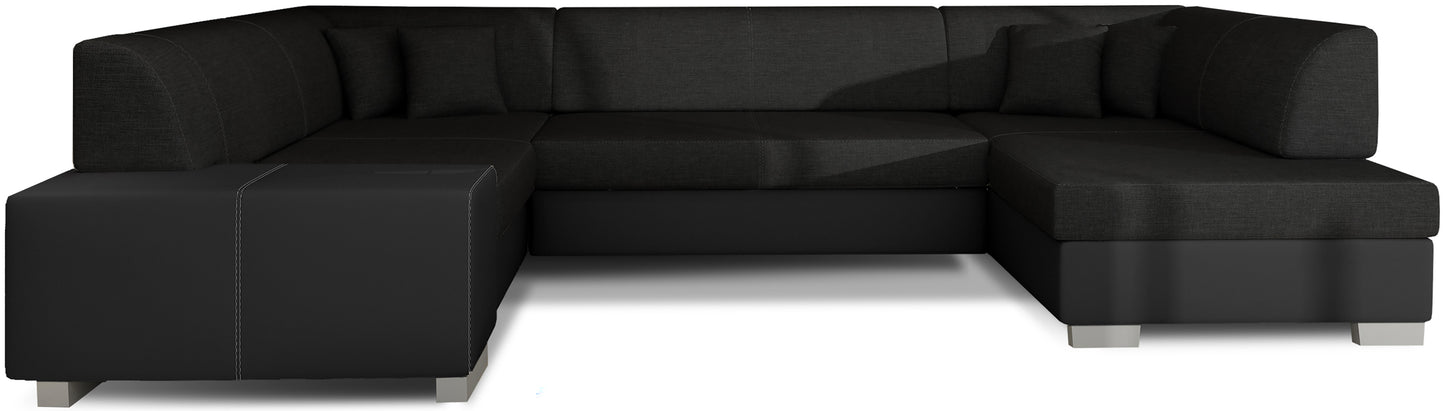 Narożnik Havana Sawana 14 czarny z czarnymi elementami Soft 11, nowoczesna sofa narożna na białym tle