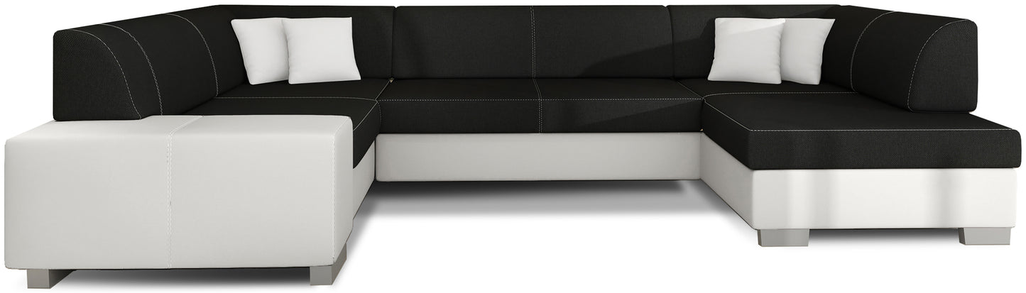 Narożnik Havana Sawana 14 czarny z białymi elementami Soft 17, nowoczesna sofa narożna na białym tle