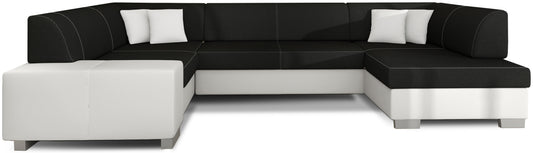 Narożnik Havana Sawana 14 czarny z białymi elementami Soft 17, nowoczesna sofa narożna na białym tle