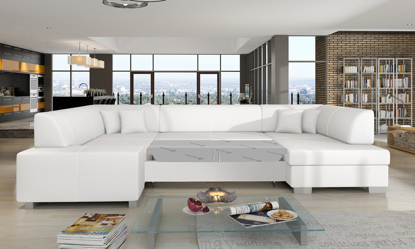 Narożnik Havana Soft 17 biały, modułowa sofa prezentowana w eleganckiej aranżacji salonu