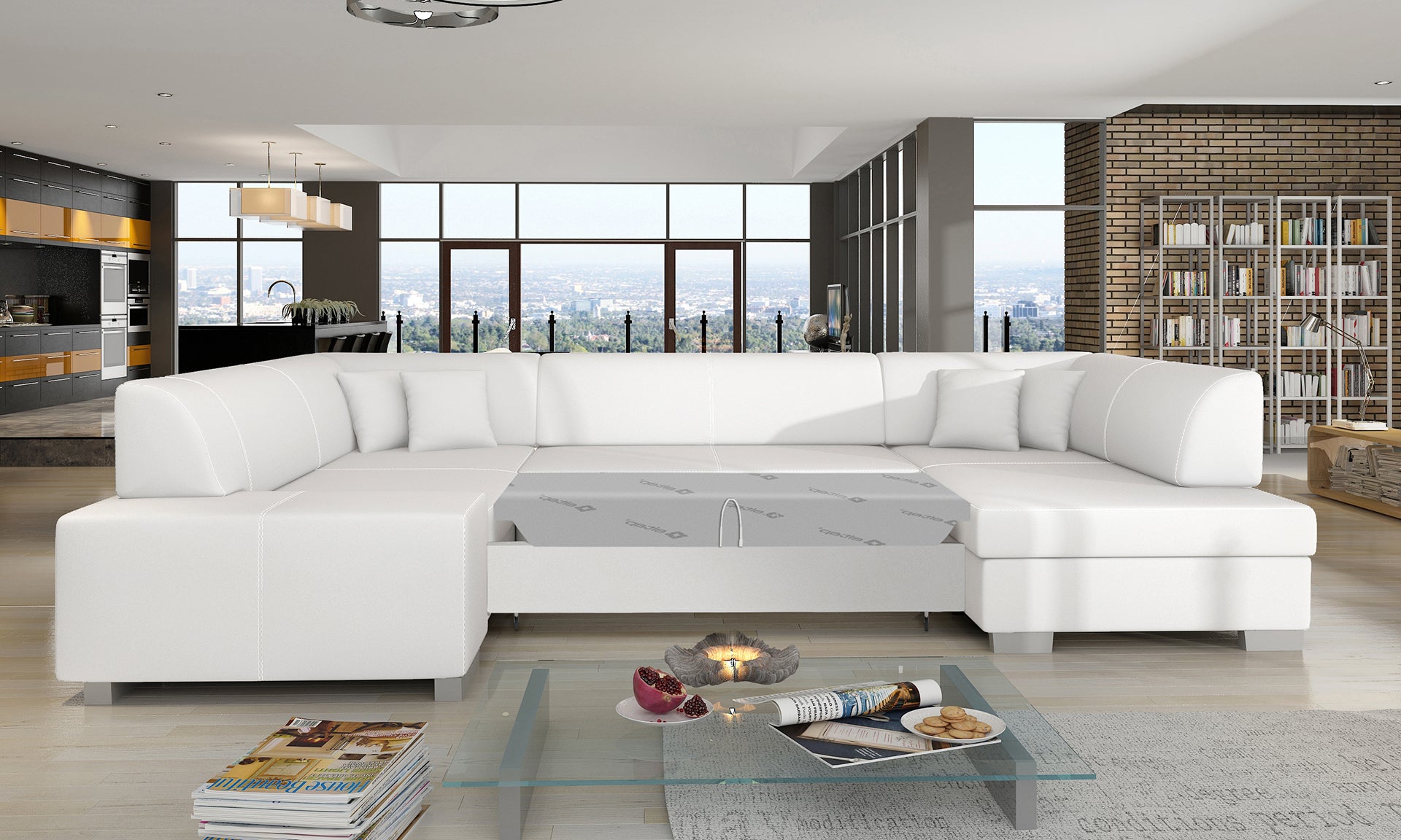 Narożnik Havana Soft 17 biały, modułowa sofa prezentowana w eleganckiej aranżacji salonu