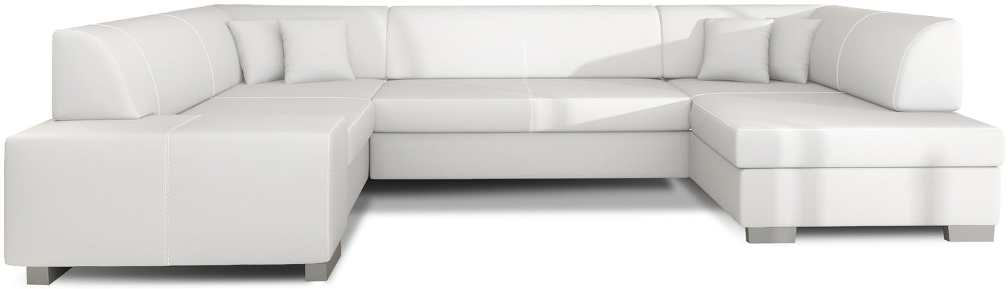 Narożnik Havana Soft 17 biały, elegancka sofa narożna w białej tkaninie na białym tle