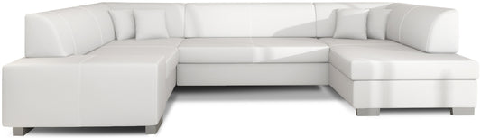 Narożnik Havana Soft 17 biały, elegancka sofa narożna w białej tkaninie na białym tle