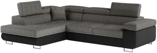 Narożnik Anton w kolorze Berlin 01 szary / Soft 11 czarny, układ lewy – widok z przodu pod kątem.